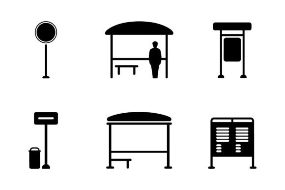 Bus Stop Public Transit Icon Set EPS: A Modern Design Asset for Content Creators