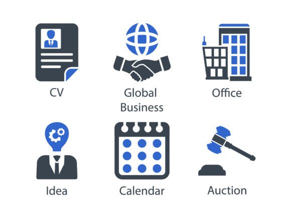 Business Office Icon Set 6: A Refined Graphic Design Asset for Commercial Use