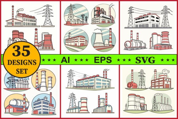 Heavy Industry Factory Building Vector: A Bold Graphic Design Asset for Crafters
