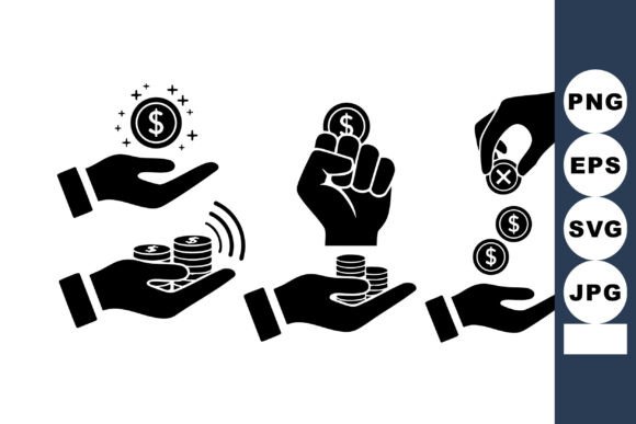 Minimalist Money Hands Icons: A Bold Graphic Asset for Crafts and Web Design
