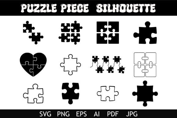 Puzzle Piece Silhouette Design Bundle for Crafts and Graphics