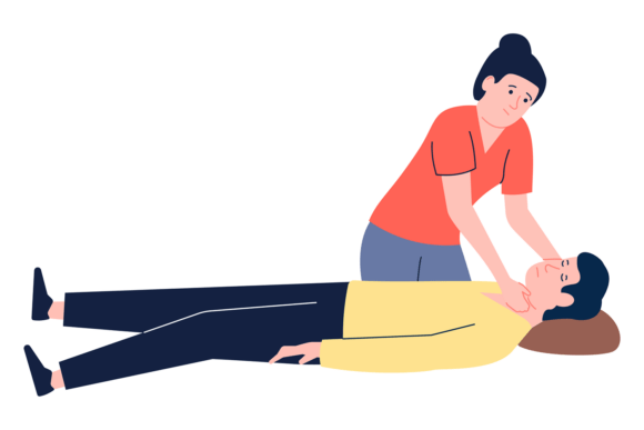 Woman Check Pulse of Lying Man Medical Graphic for Content Publishing