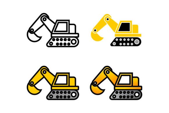 Yellow Excavator Icon Set: A Vibrant Graphic for Construction-Themed Designs